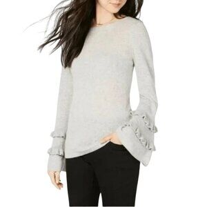 CHARTER CLUB Pure Cashmere Double-Ruffle Sweater Gray Size Medium
